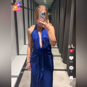 Zara Royal Blue front tie linen Dress